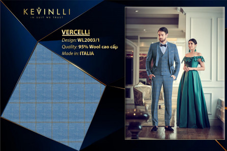 WL2003/1 Vercelli CVM - Vải Suit 95% Wool - Xanh Dương Caro Xám
